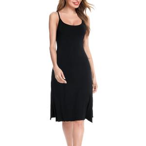 Vlazom Women Full Slips Sexy Soft Slip Dress for Under Dress Spaghetti Strap Cami Slip Chemises V Neck Negligee S-XXL (Large, B-black)