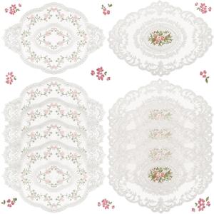 Mixweer 10 Pcs White Retro Lace Placemats Oval Embroidered Table Place Mats French Crochet Doilies Vintage Coasters Cup Mat 12'' x 16'' for Wedding Cup Vase Table Decor
