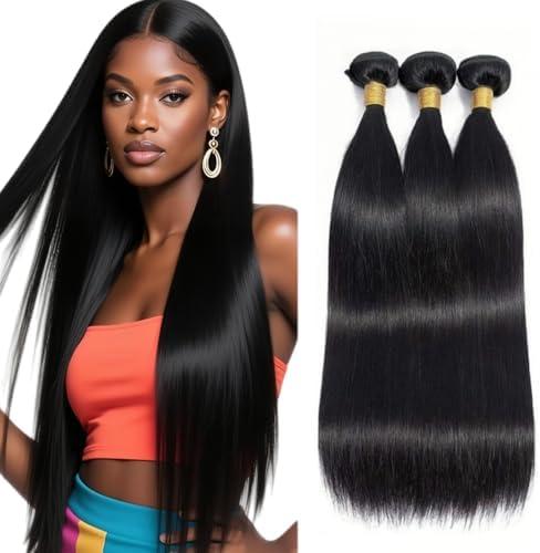 26 28 30 Inch Straight Human Hair Bundles Natural Black Bundles Human Hair Straight 150g Color #1B Bundle Unprocessed Virgin Bundle