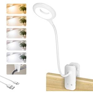 CUHIOY Clip on Reading Light for Bed Headboard, Rechargeable Battery Clamp on Bunk Bed Light, 5 Colors 5 Brightness Flexible Neck Desk Lamp, Eye Protect LED Touch Control Book Lights at Night for Kids
