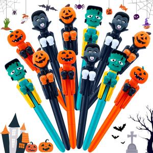 12 Pcs Halloween Boxing Pen Halloween Ballpoint Pen Pumpkin Vampire Zombie Boxing Pens 0.7mm Novelty Writing Pen Funny Ballpoint Pen for Halloween Party Office Supplies(Scary)