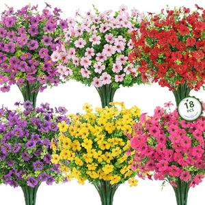 Roberly Artificial Flowers for Outdoors, UV Resistant Silk Fake Daisy Flowers with Eucalyptus Greenery Stems Faux Plastic Plants for Spring Summer Patio Garden Home Decor, 18 Bundles, Mixed Color