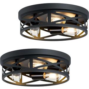 13 inch Black Flush Mount Ceiling Light Fixture, 3-Light, Close to Ceiling, Ideal for Hallway, Kitchen, Farmhouse, Bedroom