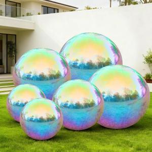 6PCS Inflatable Mirror Balls with Electric Pump,Large Disco Balls Decor Reusable PVC Balloon for Large Event, Party, Concerts, Stage, Wedding Decoration(Iridescent, 6pcs+Pump)