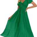 Summer Floral Smocked Maxi Dress for Women 2026 Casual Flowy Tiered A Line Boho Beach Party Long Dresses with Short Sleeve. 140 Size