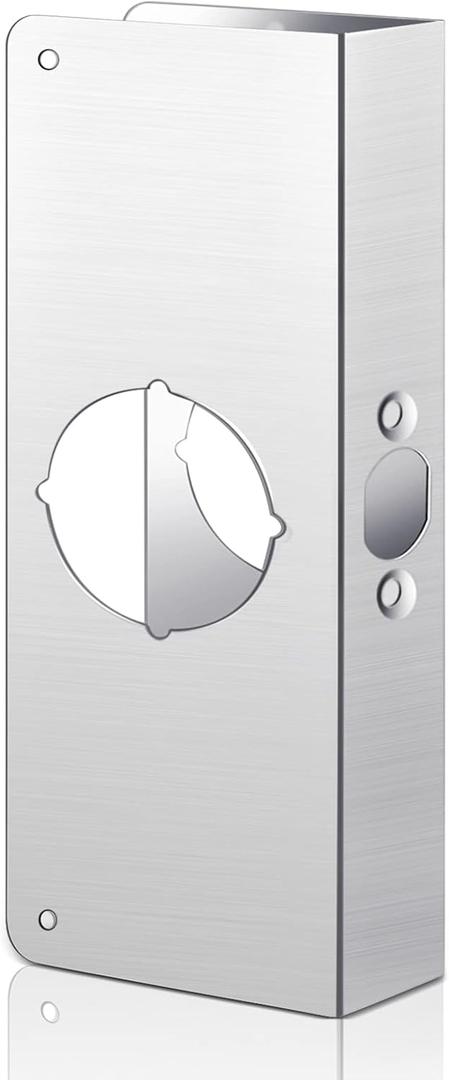 Dunzy 1 Pack 1-3/8 Inch x 9 Inch Door Reinforcement Plate 2-1/8" Thick Stainless Steel Lock and Door Reinforcer Security to Repair Home Wood Metal Knob/Lock/Latch/Deadbolt, Silver