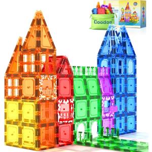 Coodoo 60 PCS Magnetic Building Tiles Kids Toys STEM Magnetic Blocks Sensory Toys Kids Games Magnet Building Toy for Boys and Girls Aged 3+, Kid Brain Development Preschool Kindergarten Toddler Toy