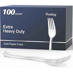 100 Count Heavy Duty Silver Plastic Forks Disposable, BPA-Free, Heat Resistant, Solid and Durable Premium Plastic Disposable Forks for Party Supply