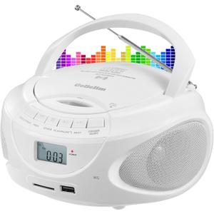 Gelielim Portable CD Player Boombox with AM/FM Stereo Radio, Bluetooth,Support USB,SD, Aux-in,MMC Drive, LCD Display,Headphone Jack, AC/Batteryfor Kids,Seniors,Home-White