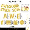 Happy 11th Birthday Decorations Banner - Pre-Strung Awesome Since 2015 Bday and Anniversary Decoration Set for Boys Girls, 11 Years Old Gold Glitter Party Supplies with Banners Hanging Swirls Sash