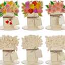 Menkxi 12 Pcs Mother's Day Wooden Coloring Crafts, Unfinished Blank Wooden Flowers Bouquet Card, DIY Mothers Day Embellishments Gift for School Classroom Activities Party Gift Favors Home Decoration