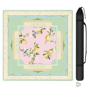 Lemon Mahjong Mat with Rules for Table-31.5''x31.5''Floral Bird American Mahjong Mat Anti-Slip Neoprene Rubber Noise Reducing,Foldable Travel Game Tablecloth for Poker Card Board Games Dominoes