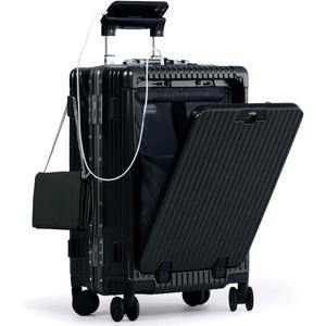 Nobl Travel Carry On Luggage, Noble Zipperless Aluminum Frame PC Hard Shell Suitcase, 23.5x15.5x10 Airline Approved, 360 Spinner Wheels, TSA Locks, USB Charging Port, Cup & Phone Holder - Black