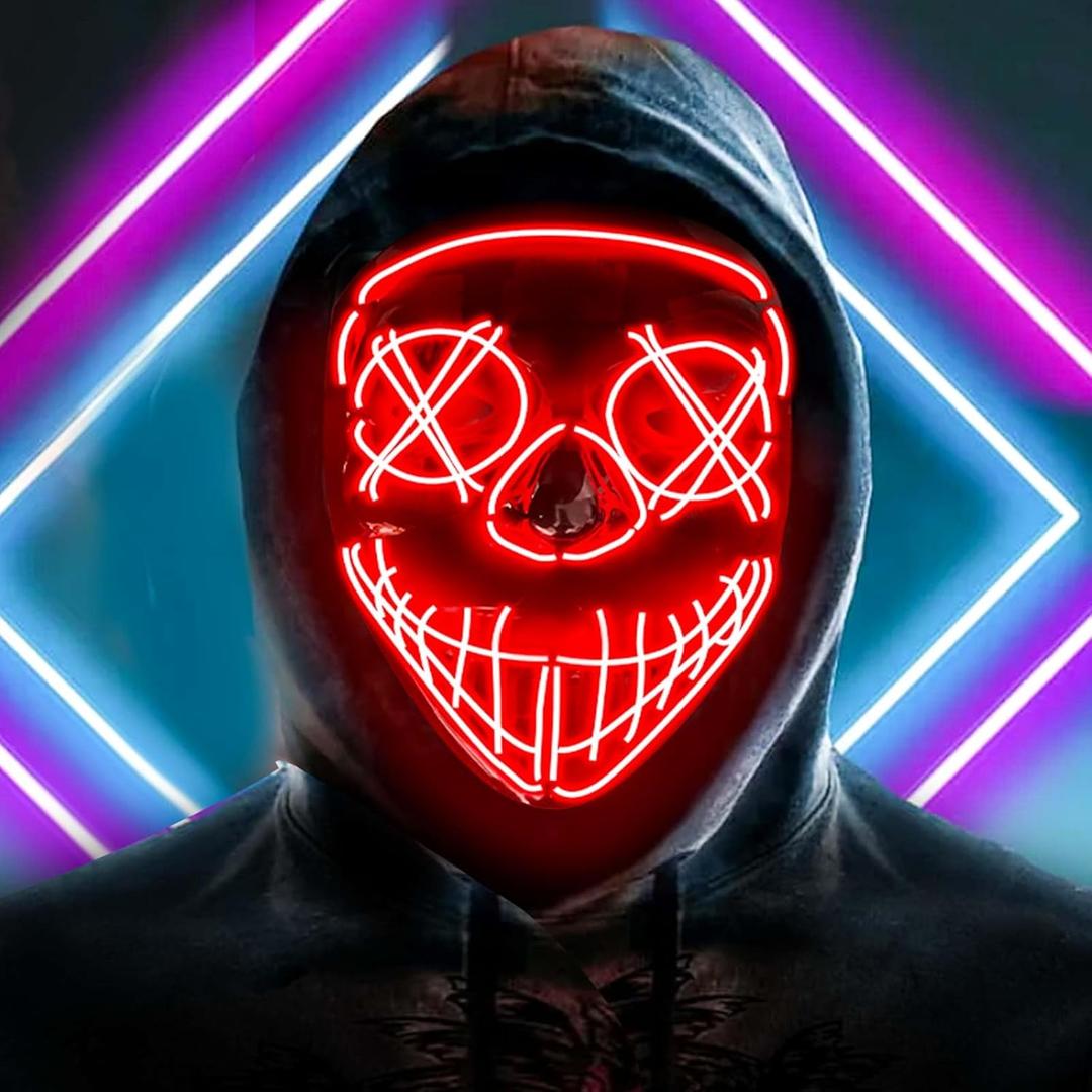 LED Mask for Halloween - Purge Mask Light Up Cool Stuff Gift for Boys (Red)
