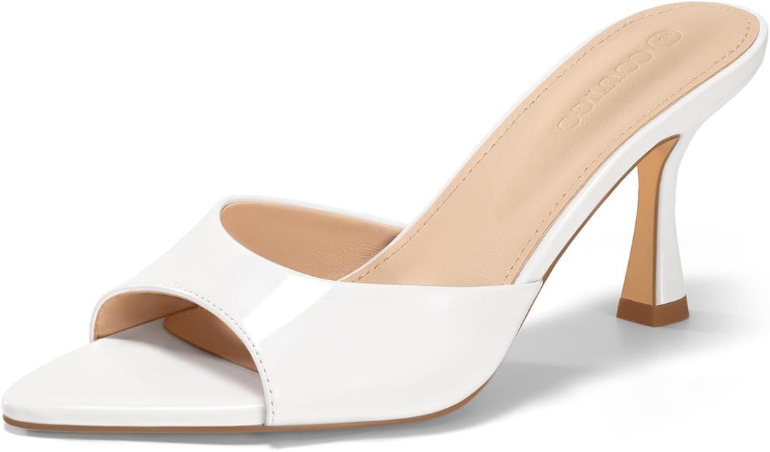 Coutgo Womens Heeled Mules Pointed Peep Toe High Heels Slip On Backless Mule Sandals Dress Shoes Size 7