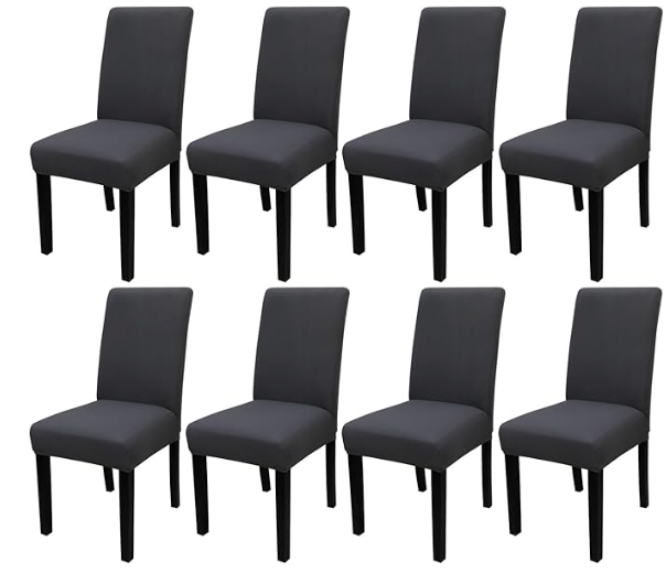 JQinHome Dining Room Chair Covers Set of 8, High Stretch Chair Slipcover Removable Washable Chair Seat Protector Cover for Home Party Hotel Wedding Ceremony (Grey)