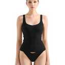 SUUKSESS Women Cotton Ribbed Built in Bra Tank Tops Shirts Summer Casual Basic Backless Going Out Tops (Black,L)