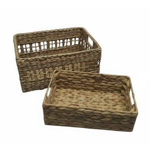 2 Pack Wicker Storage Basket,  Baskets for Organizing, Wicker Baskets with Handle, Rectangular Woven Basket for Storage Shelves, Cube Storage Bins for Closet/Clothes/Dresser, Natural, Assorted