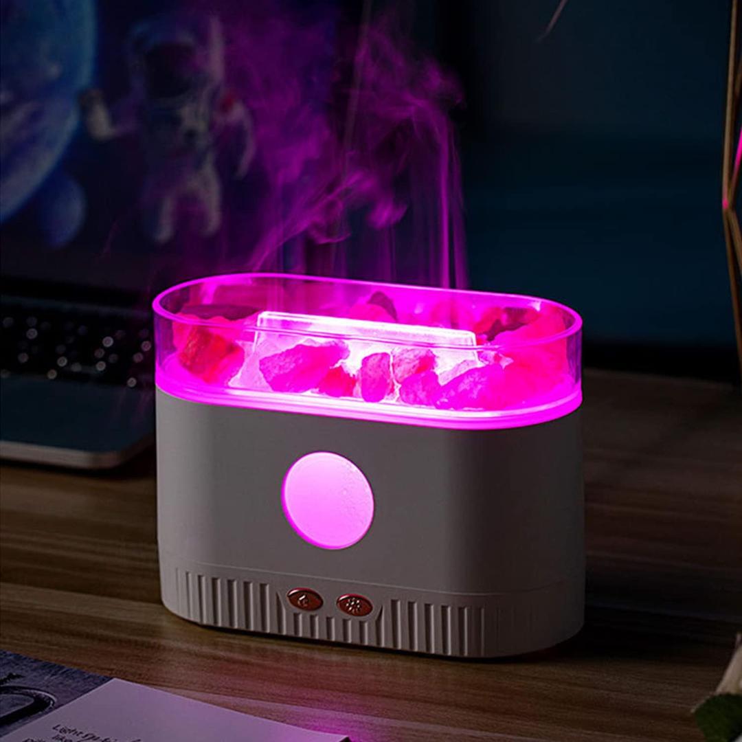 Aromatherapy Essential Oil Diffuser, 3-in-1 Himalayan Salt Lamp Diffuser with 7 Color Lights, 200ml Ultrasonic Cool Mist Humidifier for Home Bedroom Yoga, Himalayan Pink Salt Therapy (White)