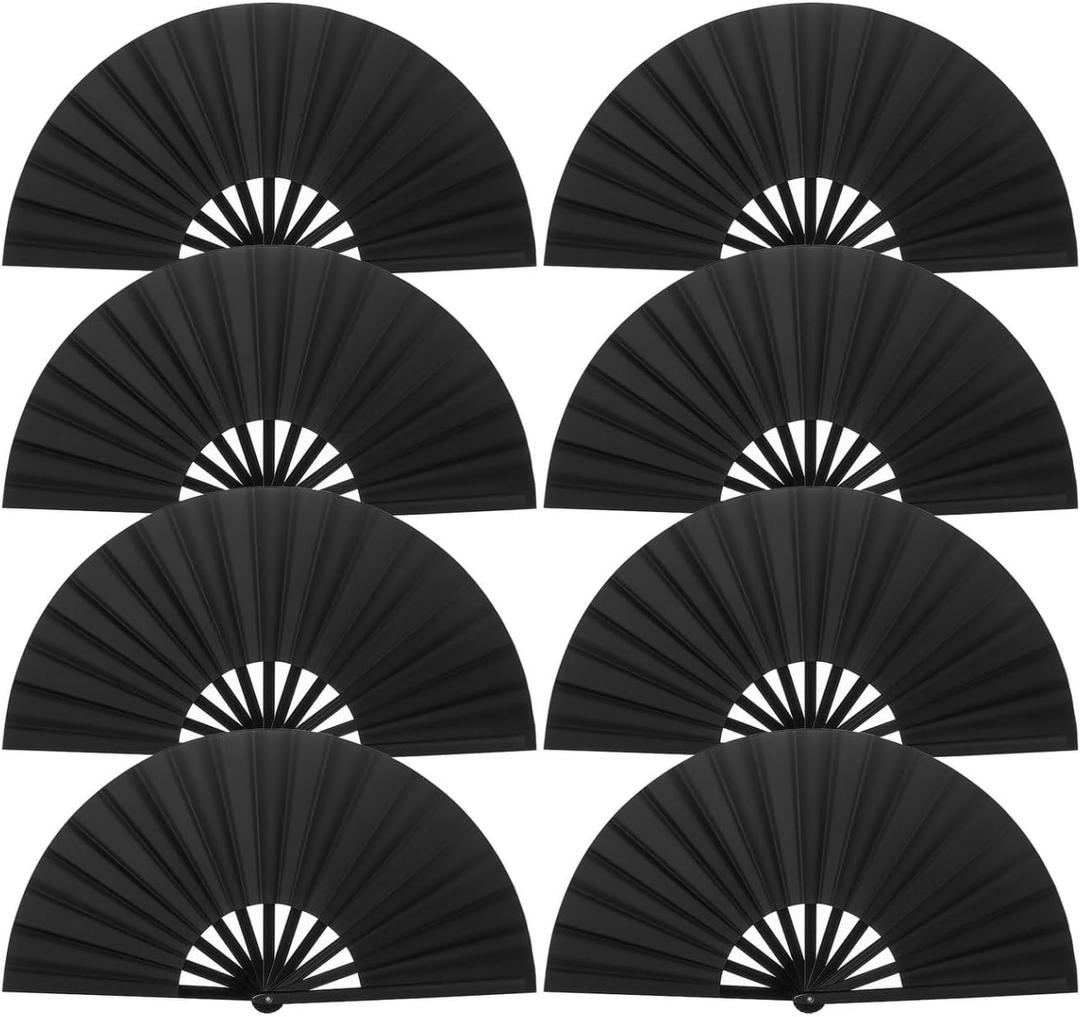 8 Pack Handheld Folding Hand Fan Bulk,Boots On The Ground Fan,Loud Rave Fan Clack Fan for Line Dancing, Dance Practice, Stage Performance, Celebrations,Abanicos de Mano para Fiesta(Black)