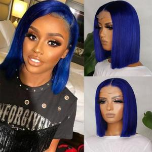 Short Bob Wig Human Hair Blue 13x4 Lace Front Wigs Human Hair Pre Plucked with Baby Hair 180% Density Colored HD Transparent Lace Frontal Wig Real Human Hair Glueless Wigs Straight Remy Hair Bob 12