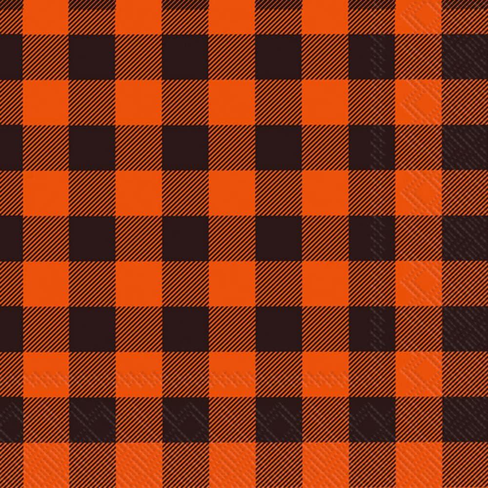 2 x IHR Ideal Home Range Cocktail Napkins Disposable 3-Ply Paper Party Napkin Pack, 5" x 5", Buffalo Check (Orange), 20-Count