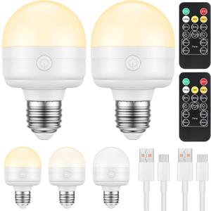 2Packs E26 Rechargeable Light Bulbs with Remote and Timer, 8W 600lm Bright Magnetic Light Bulbs, 2500mAh Battery Operated Lightbulbs, 3 Color Temperature, Dimmer for Non-Hardwired Lamp 2Packs E26 Rechargeable Light Bulbs with Remote and Timer, 8W 600lm Bright Magnetic Light Bulbs, 2500mAh Battery Operated Lightbulbs, 3 Color Temperature, Dimmer for Non-Hardwired Lamp