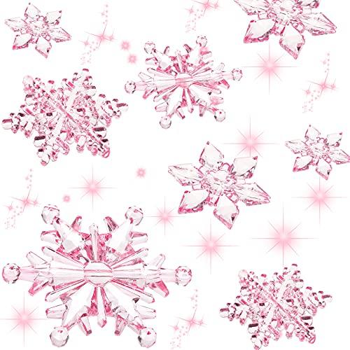 Boao Pink 45 Pcs Acrylic Crystal Snowflakes Ornaments, Clear Hanging Snowflake Decorations for Christmas Xmas Tree Festival Winter Wonderland Party Wedding Decor, 3 Styles