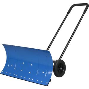 Snow Shovel Pusher, 29.13-inch Metal Snow Pusher with Wheels for Driveway, Adjustable Angle and Height Snow Pusher Shovel for Sidewalks, or Parking Lots