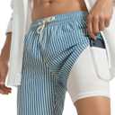 2 in 1 Seersucker Men Swim Trunk with Compression Liner 7 Inches Quick Dry Zipper Pockets for Cruise Beach Pool Board