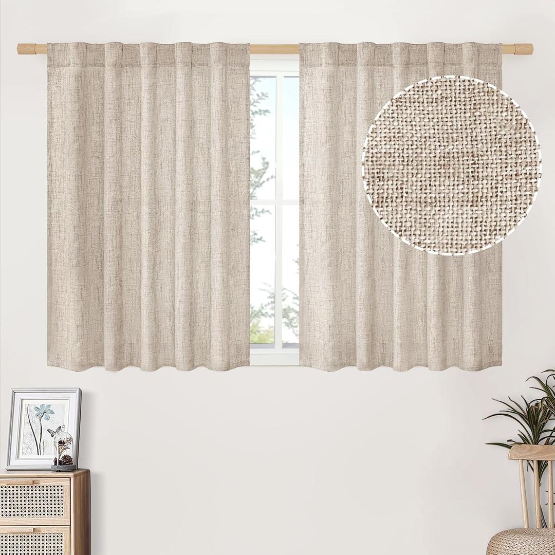 BGment Polyester Curtains 36 Inch Length for Short Window, Rod Pocket Light Filtering Textured Drapes for Bathroom Kitchen Cafe Bedroom Back Tab Lightweight, 2 Panels, 42"W x 36"L (Pack of 2), Dark Linen