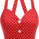 Vintage Tops for Women 1950s Polka Dot 50s Pin up Outfits Rockabilly Halter Top Pinup Retro Tops for Women Vintage Blouses 1960s 1940s Tank Top 50's Sexy Backless Audrey Hepburn Cocktail Blouse Red M