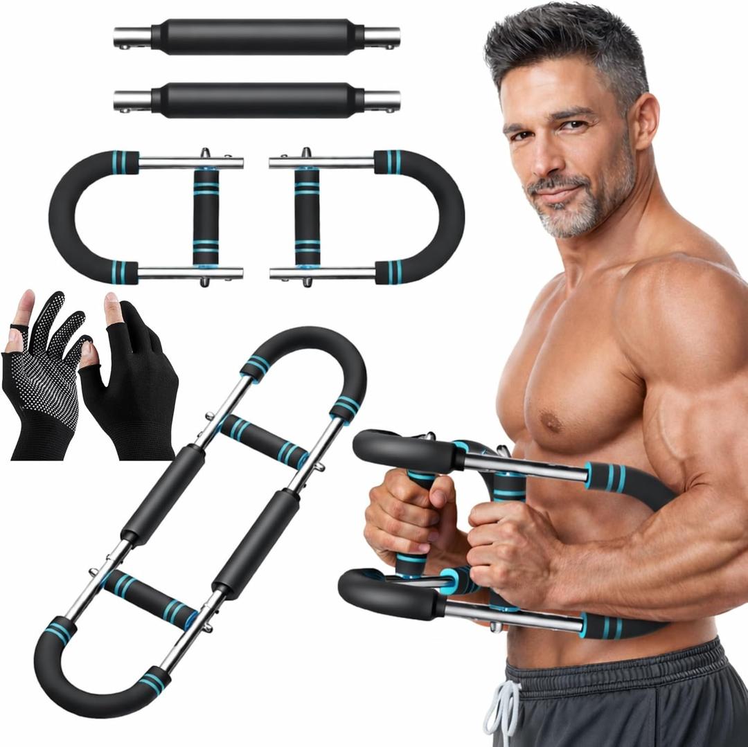 Twister Arm Trainer, Gorilla Bar, Upgraded 3.0 Arm Exerciser for Chest Workout, 80-110lbs Adjustable Twister Resistance Level, Ergonomic Gym Home Strength Bar with Non-Slip Handles with 3D Gloves.