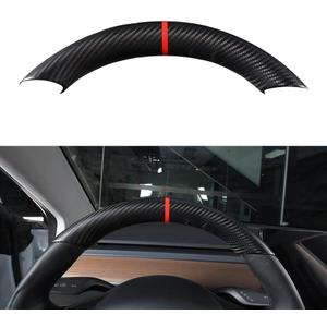 for JSWAN Carbon Fiber Steering Wheel Embedded Cover for Tesla Model 3 (2017 to 2023) Model Y (2019 to 2024) Interior Modification Steering Cover (Matte Black Upper Part)