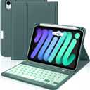 for iPad Mini 7 Keyboard Case A17 Pro 2024/iPad Mini 6 Generation Case with Keyboard 2021 8.3 Inch, Pencil Holder, 7 Color Backlit Detachable Keyboard Cover for iPad Mini 7th/6th Gen,Pinegreen