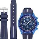 Bands for Moonswatch Watch,Curved No Gap Rubber Strap Compatible with Omega X Swatch Moonswatch Speedmaster/Rolex/SEIKO 20mm Watch,Swatch Omega Moonswatch Speedmaster Watch Replacement Band Men Women (Dark Blue white line)