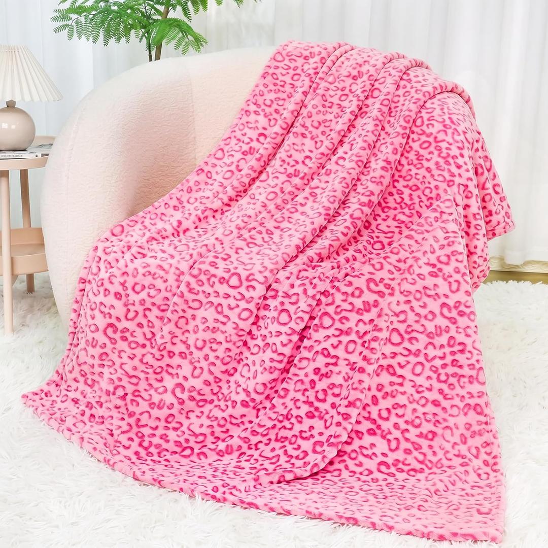 Warm Blanket Pink Soft Fleece Leopard Print Blanket for Women, Fuzzy Hot Pink Cheetah Print Throw Blankets for Bed Couch Sofa, Cozy Gifts for Women Mom Birthday Mothers Day 50x60 Inches