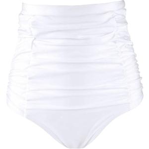 RELLECIGA Women's High Waisted Bikini Bottom Tummy Control Ruched Full Coverage Swim Bottom (Large, White)