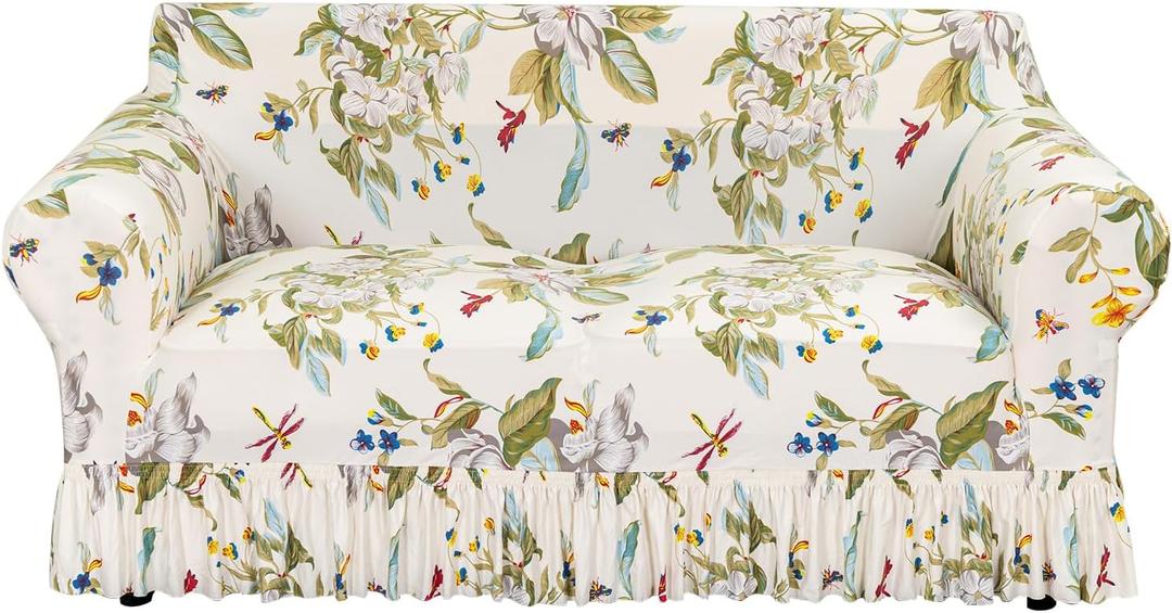 FUANGUI Loveseat Couch Cover Slipcover 1 Piece, Stretch Printed Love Seat Sofa Cover for 2 Cushion Couch with Skirt, Couch Slip Covers Pet Friendly, Washable Furniture Protector (2-Seater, 57"-70") (Medium)