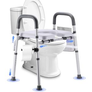 Raised Toilet Seat with Handles, Raised Toilet Seat for Seniors with Adjustable Height & Width. Cozy Padded 500lb Handicap Elevated Toilet Seat for Elderly, Surgery, Pregnant. Fit Any Toilet (Gray) Raised Toilet Seat with Handles, Raised Toilet Seat for Seniors with Adjustable Height & Width. Cozy Padded 500lb Handicap Elevated Toilet Seat for Elderly, Surgery, Pregnant. Fit Any Toilet (Gray)