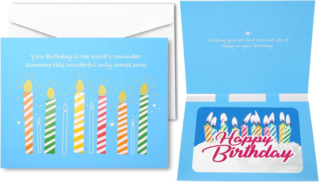 5 x Animated Greeting Card with dynamic pic inside, 6.1 * 4.8in Individual Handmade Happy Birthday Greeting Card, Colorful Candles style,with Envelope & Printed Message Inside