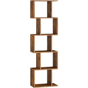 VASAGLE Bookshelf, 5-Tier Bookcase, 9.4 x 15.7 x 62.6 Inches, Storage Shelf with Open Compartments, Modern Style, for Living Room, Bedroom, Office, Rustic Brown ULBC462K01