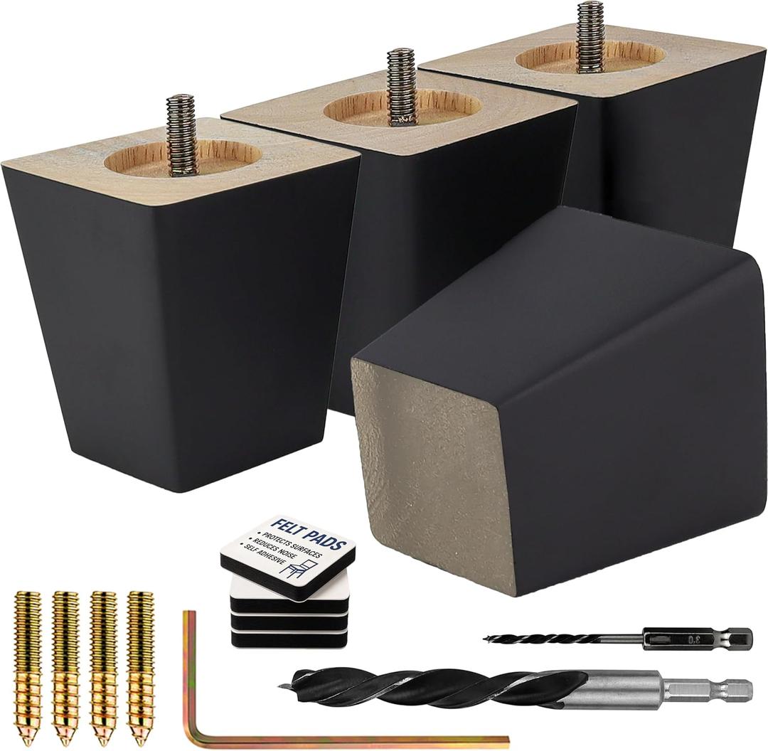 Airy Abode Premium Black Square Furniture Legs (Full Install Kit) - Pick Your Size and Color