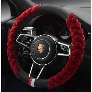 HAOKAY Luxury Fluffy Winter Steering Wheel Cover for Women,Soft Warm Short Plush Steering Wheel Cover Red Fuzzy with Universal 14.5-15 Inch