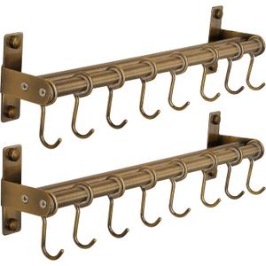 DSEAP Pot Rack - Pots & Pans Hanging Rack with 8 Hooks, Double Bars, Wall Mounted, Bronze, Pack of 2