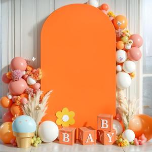 7.2FT Orange Arch Backdrop Cover, Spandex Fitted Wedding Arch Stand Covers Round Top Chiara Backdrop Cover for Thanksgiving Birthday Party Ceremony Banquet Decoration