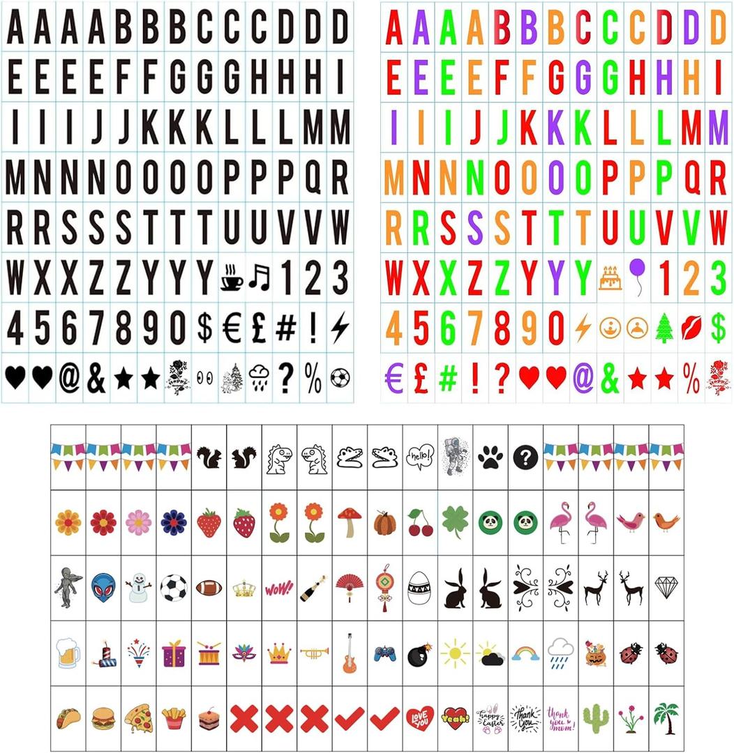 Premium Cinematic Lightbox Letter Set - 293 Pieces (104 Black + 104 Multi-Color + 85 Icons) - New Edition Plastic A4 Lightbox Letters and Symbols for Festive Parties, Weddings, and Christmas Decor