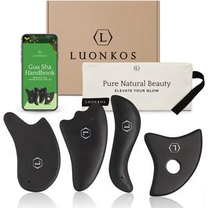 Gua Sha Facial Tools Set of 4 - Large Bian Stone for Face & Body Massage - Glowing Massage Tool & Body Set for Daily Skincare Routine