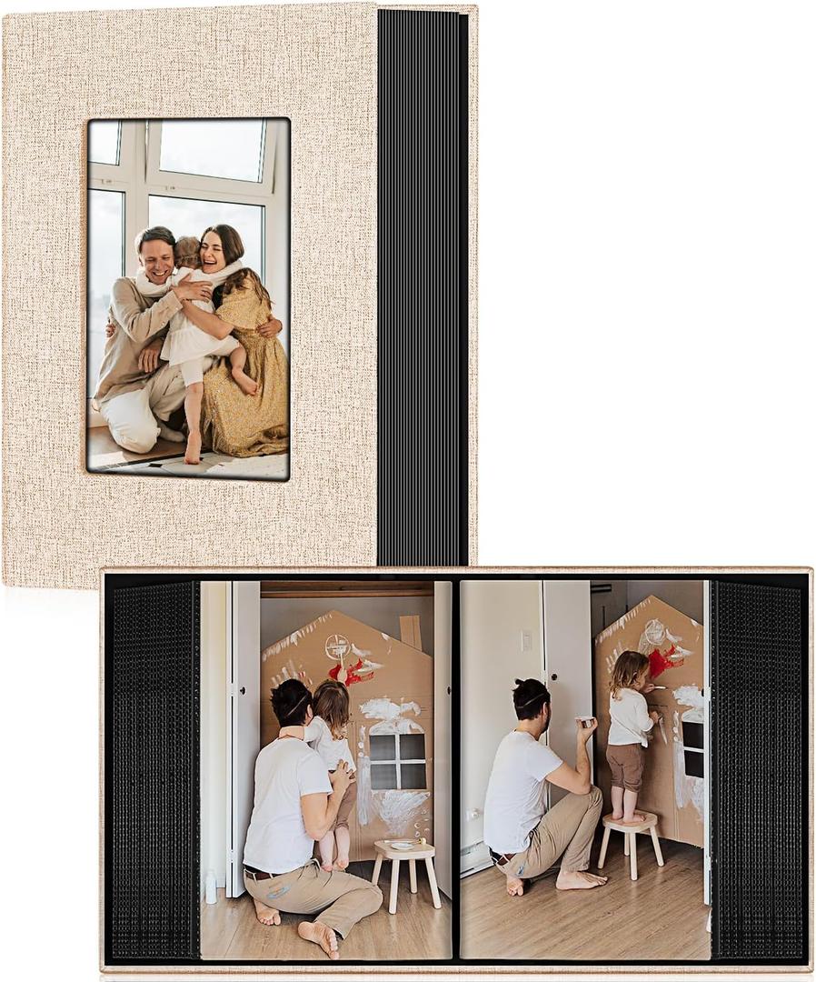Ejblfe Photo Album 4x6,Linen Cover Slide-in Photo Album Book Can Holds 100 4x6 Photos with 50 Black Sheets for Family,Wedding,Baby and Holiday Pictures (Beige)