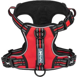 PoyPet No Pull Dog Harness, No Choke Front Clip Reflective Dog Vest with Soft Padded Vertical Handle, 3 Leash Attachments for Small Medium Large Dogs (Red,S)